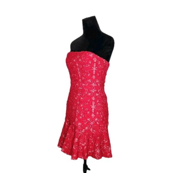 BCBGMaxazria Y2K Marina Red Mini Strapless Ruffle Hem Dress Women's Size 6 - Picture 3 of 13